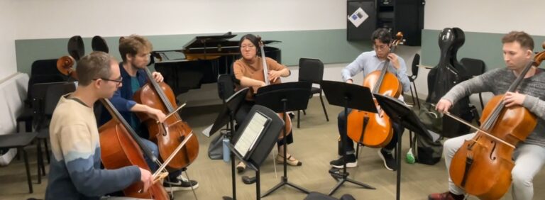 SAKURA Cello Quintet rehearsing